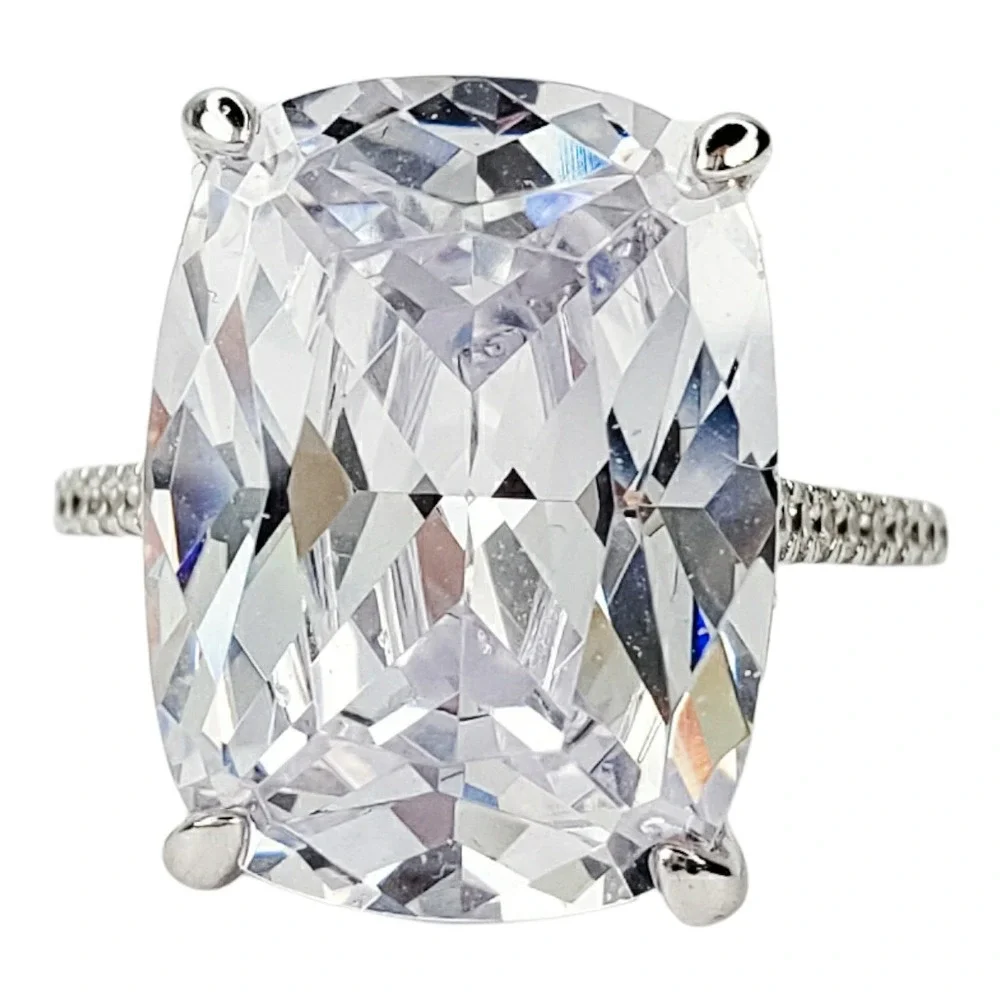 Vintage Cocktail Ring Sterling Silver 925 Size 5 Topaz Cushion Cut Statement